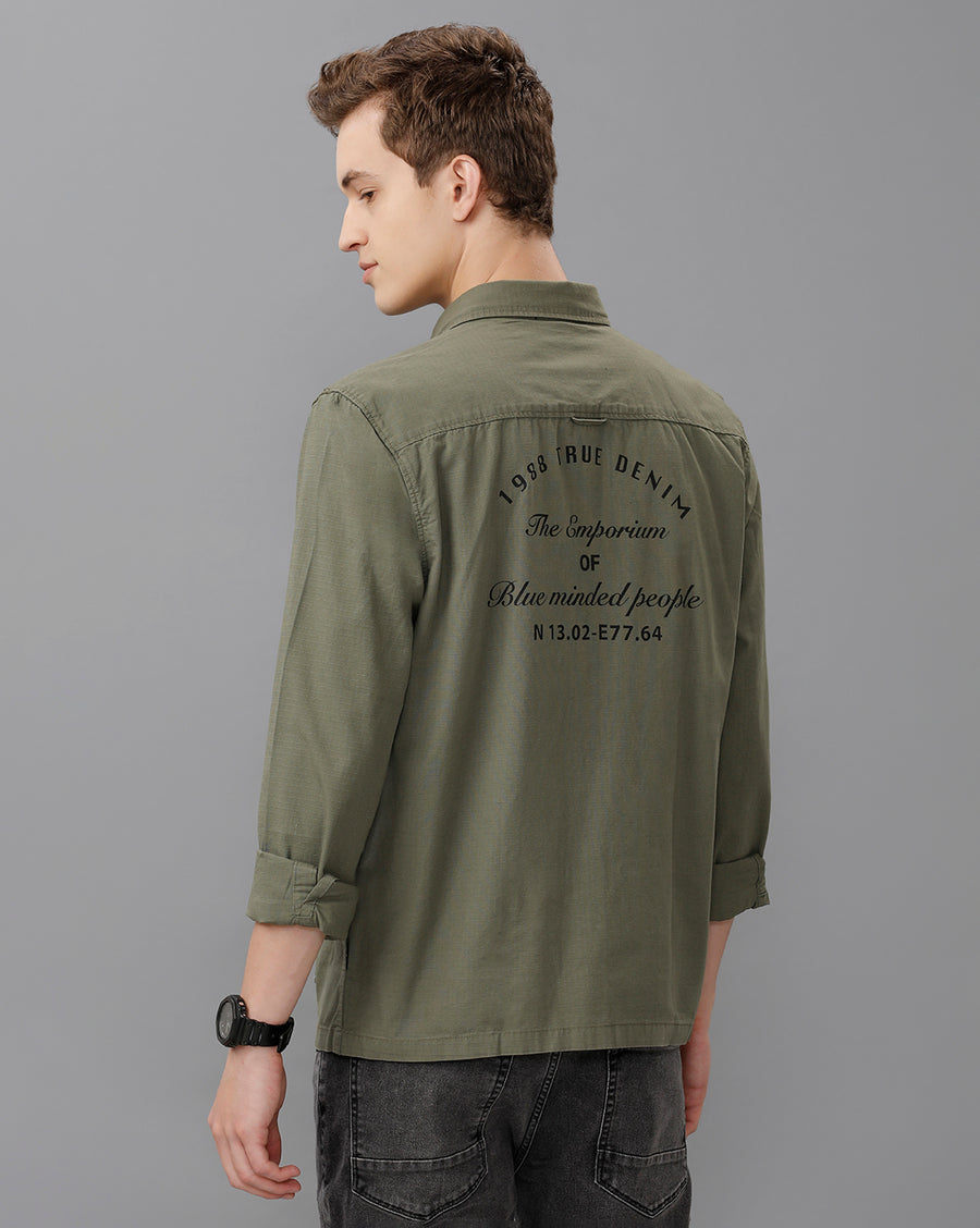 Olive Regular Fit Full Sleeve Shirt