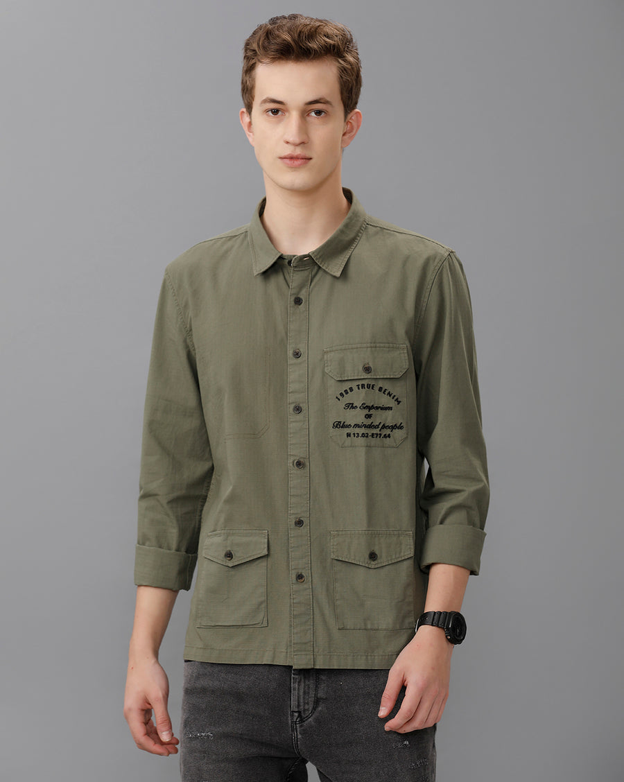 Olive Regular Fit Full Sleeve Shirt