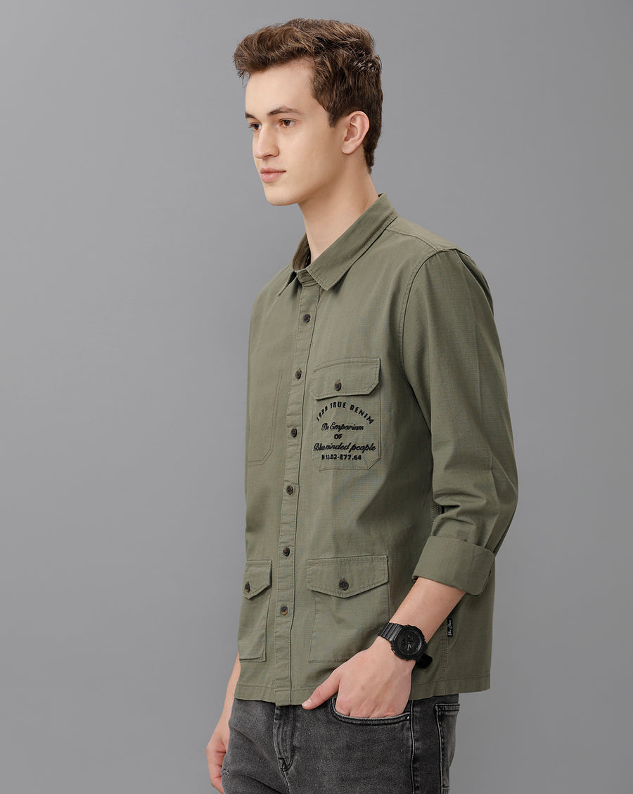 Olive Regular Fit Full Sleeve Shirt