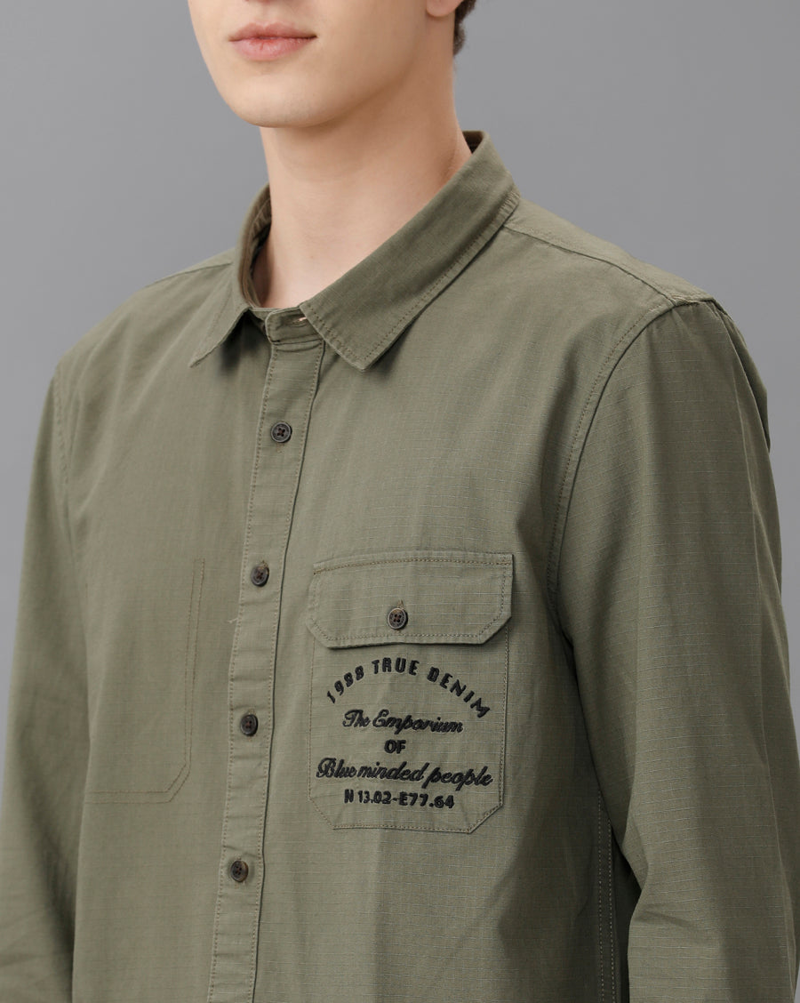 Olive Regular Fit Full Sleeve Shirt