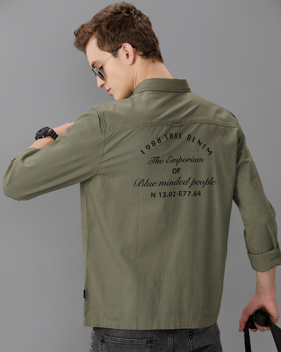 Olive Regular Fit Full Sleeve Shirt