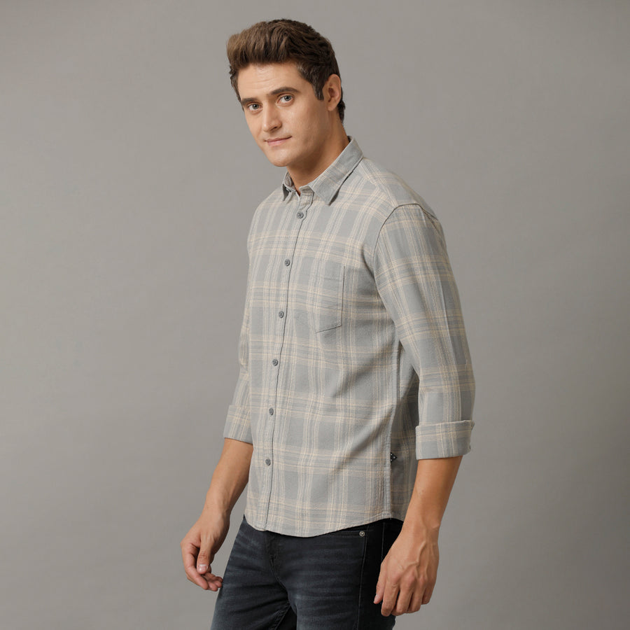Grey Monument Checks Regular Fit Shirt