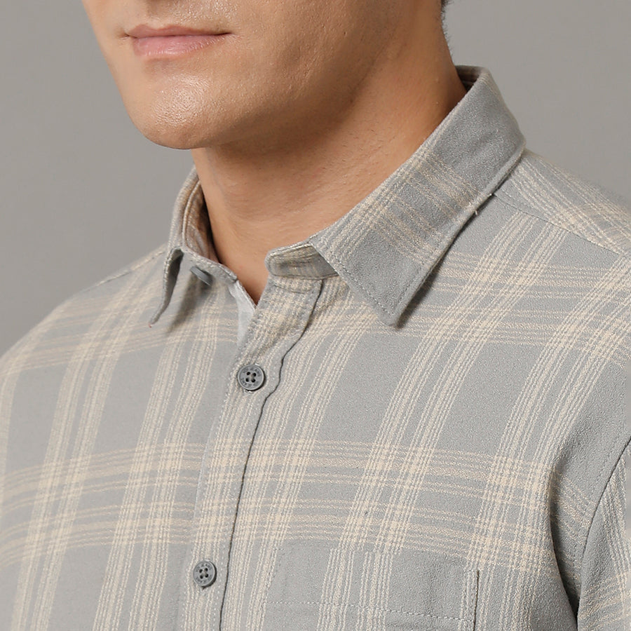Grey Monument Checks Regular Fit Shirt