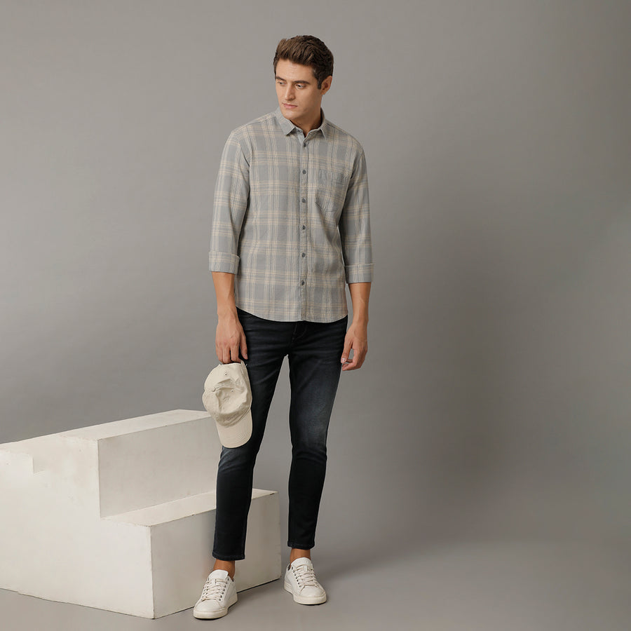 Grey Monument Checks Regular Fit Shirt