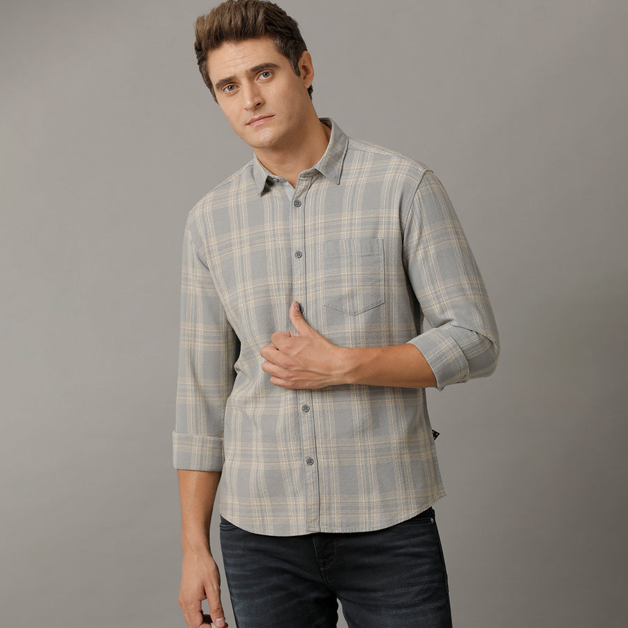 Grey Monument Checks Regular Fit Shirt