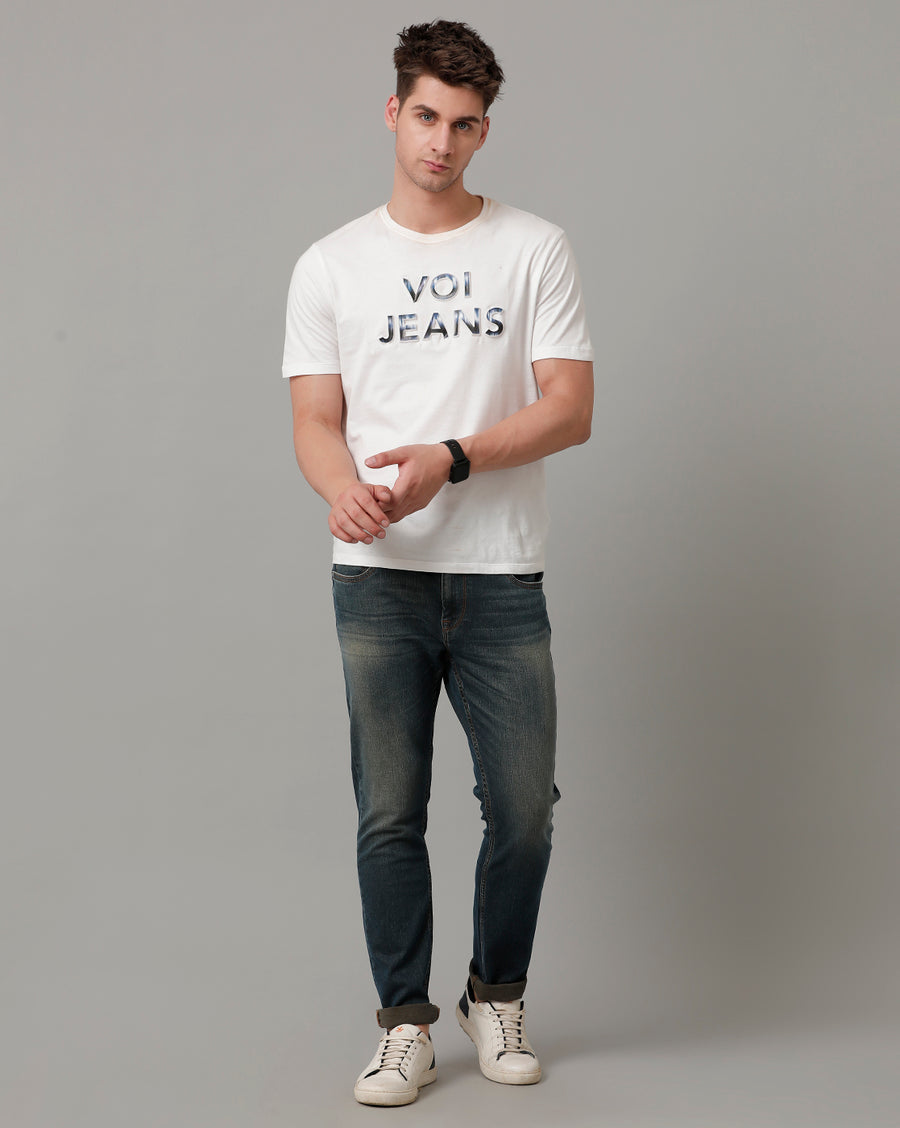 Voi Mens Indigo Track Skinny Cotton Poly Jeans