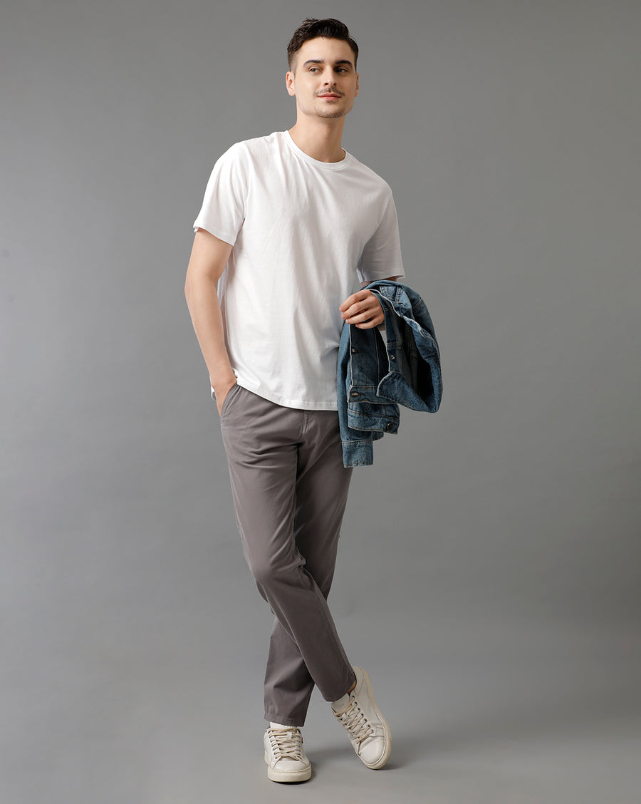 LIGHT GREY COTTON COMFORT FIT PANTS