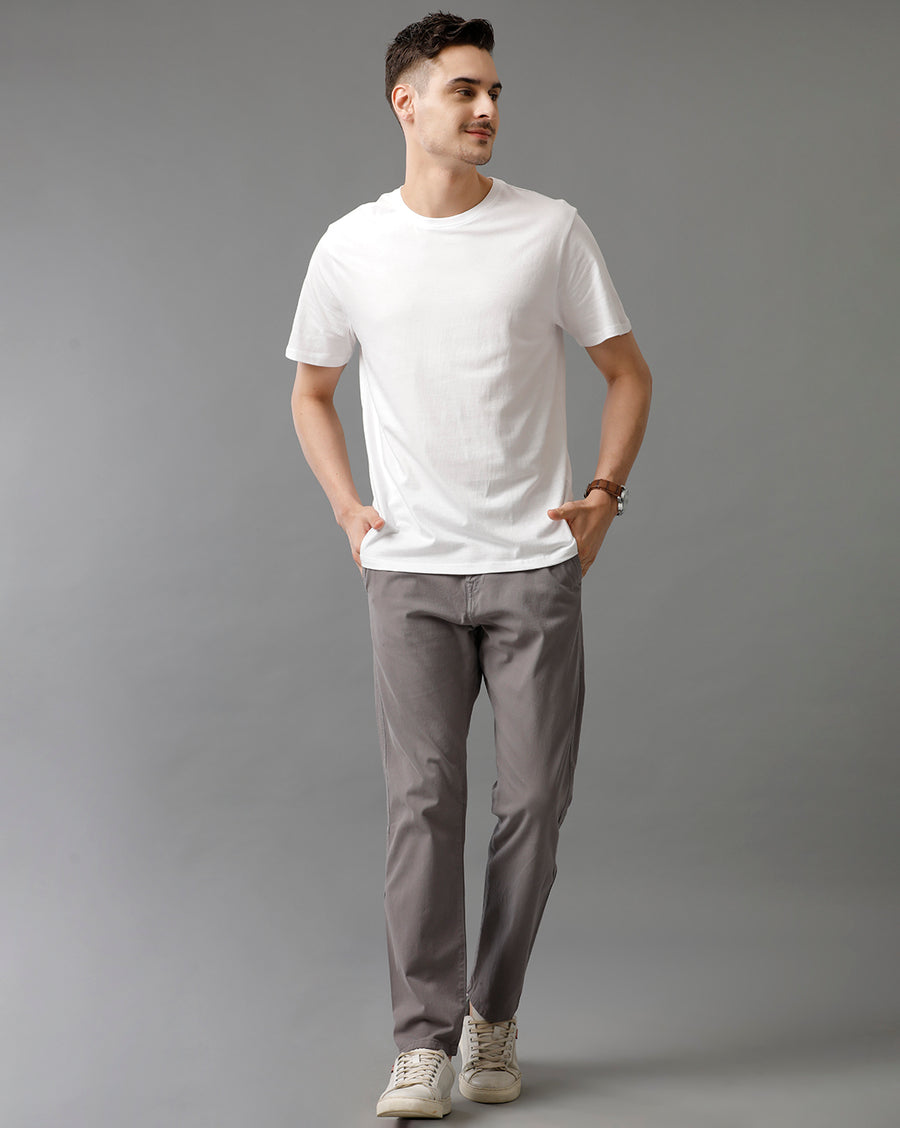 LIGHT GREY COTTON COMFORT FIT PANTS