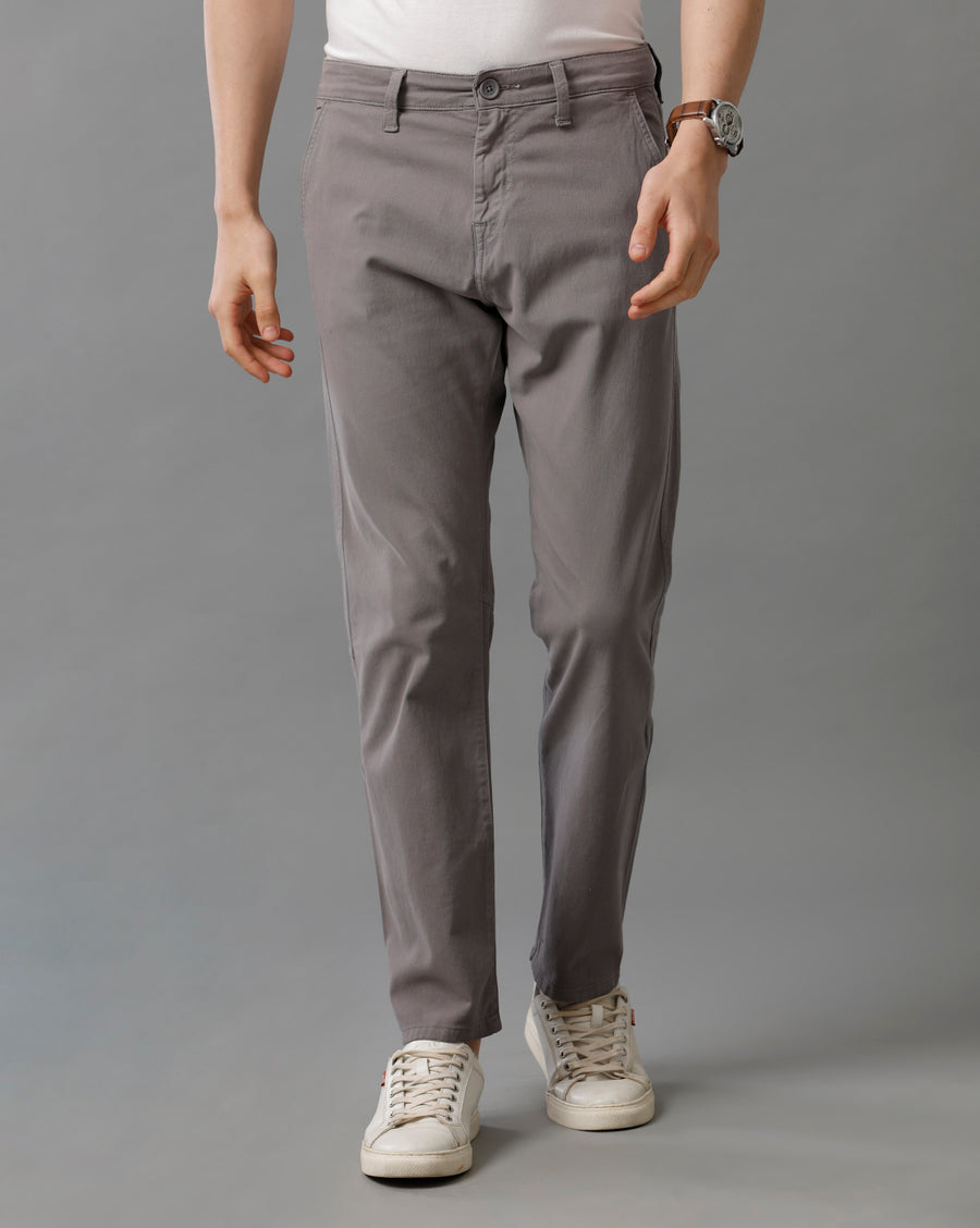 LIGHT GREY COTTON COMFORT FIT PANTS