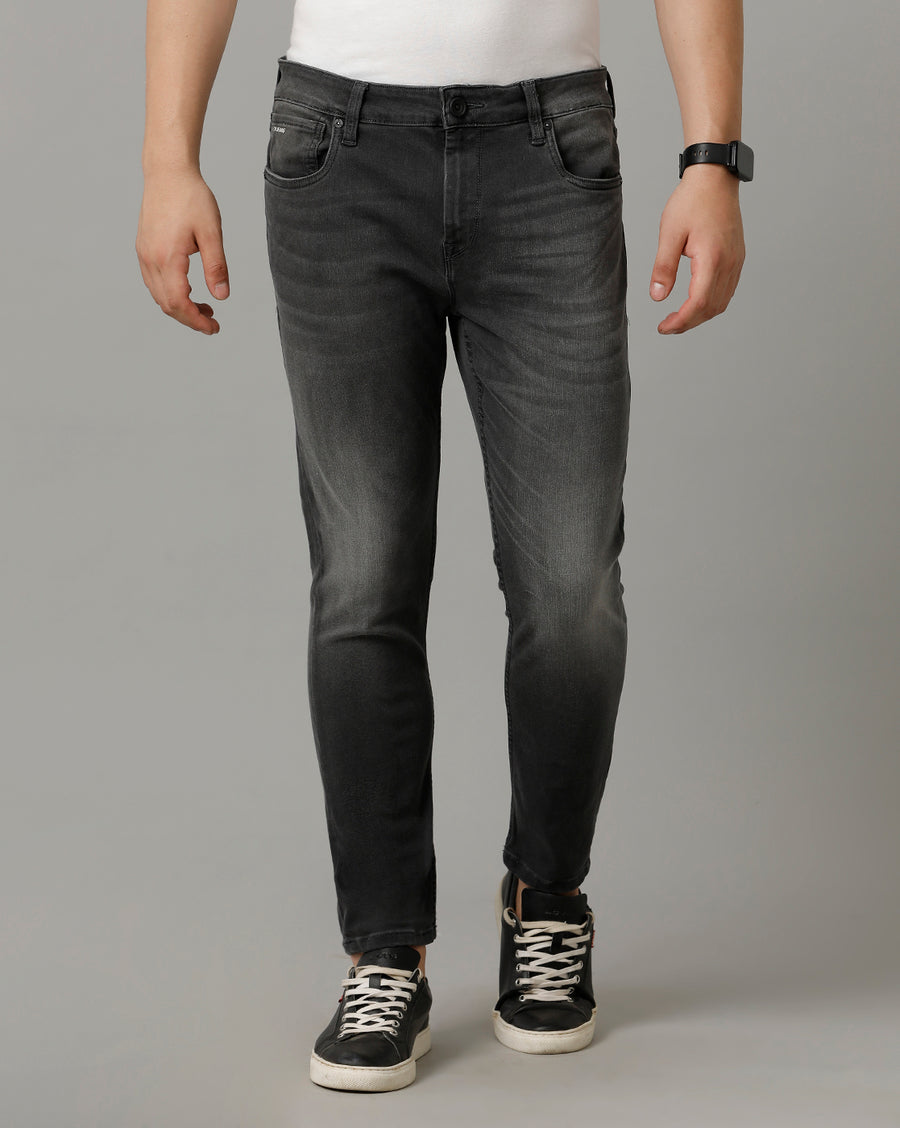 Voi Mens Black Track Cropped Skinny Cotton Poly Jeans