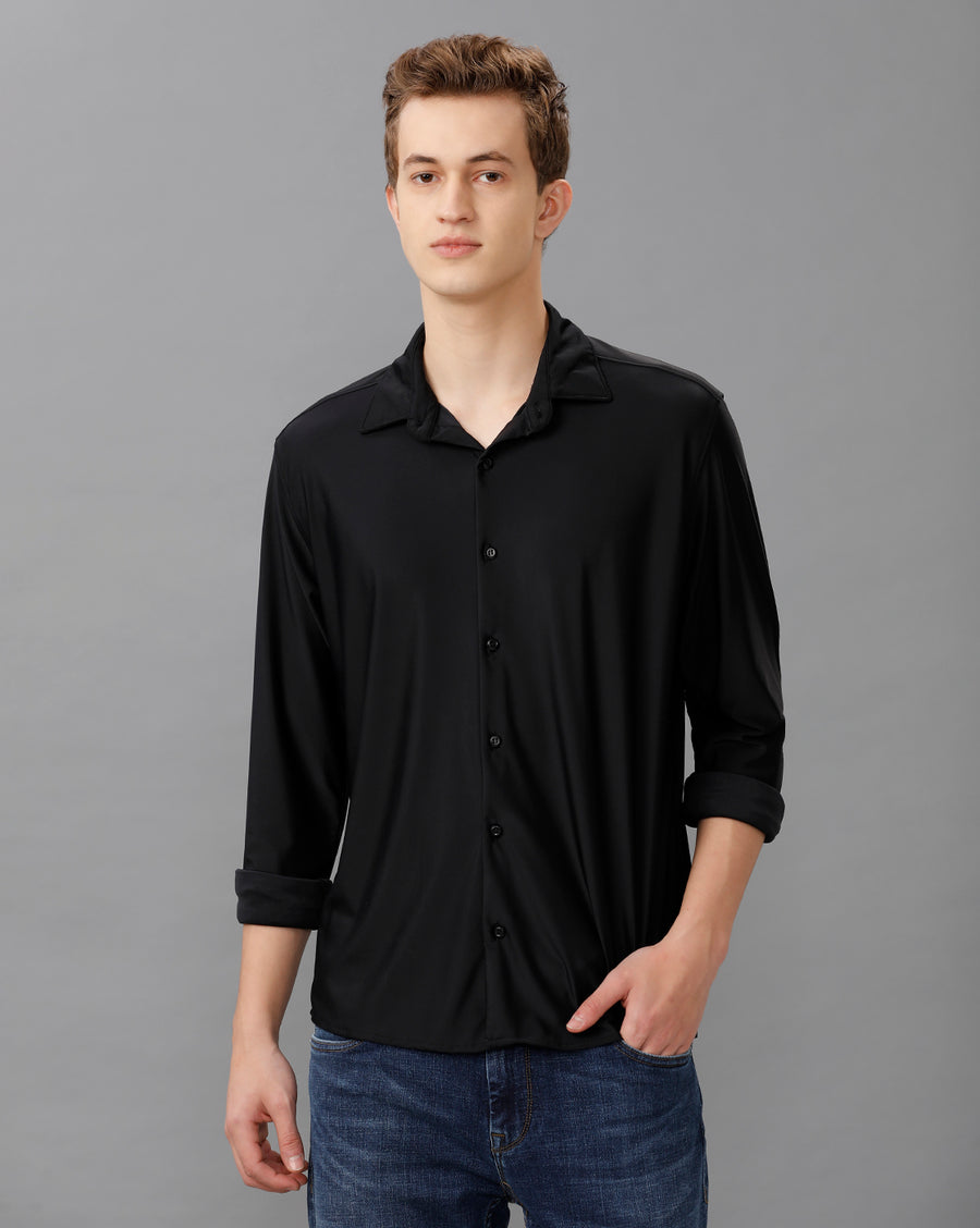 BLACK SLIM FIT KNIT SHIRT