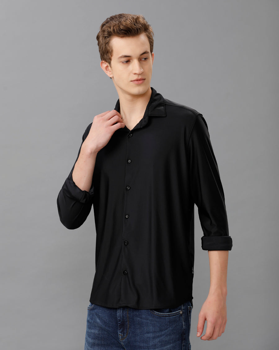 BLACK SLIM FIT KNIT SHIRT