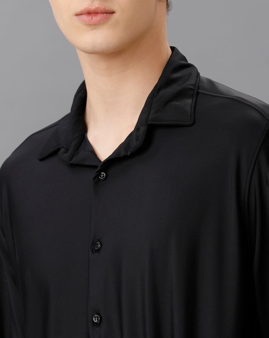 BLACK SLIM FIT KNIT SHIRT