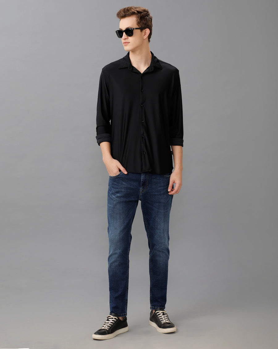 BLACK SLIM FIT KNIT SHIRT