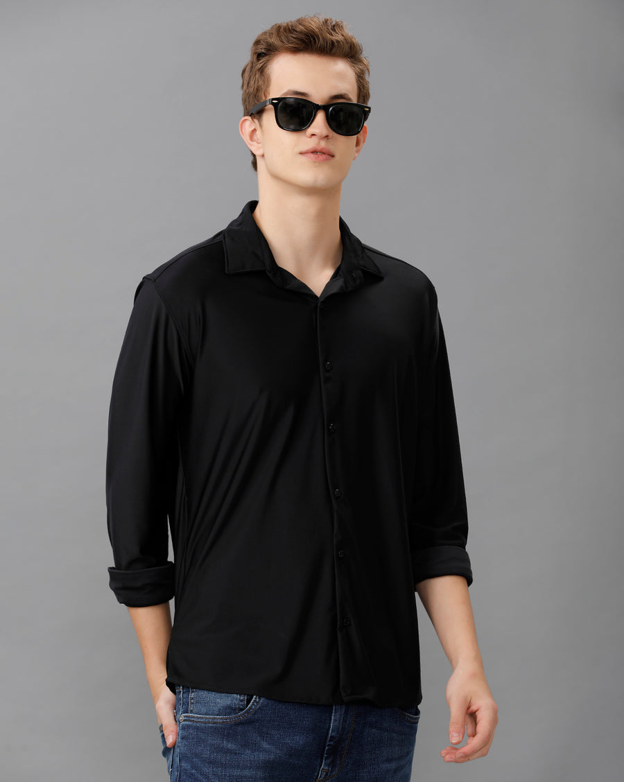 BLACK SLIM FIT KNIT SHIRT