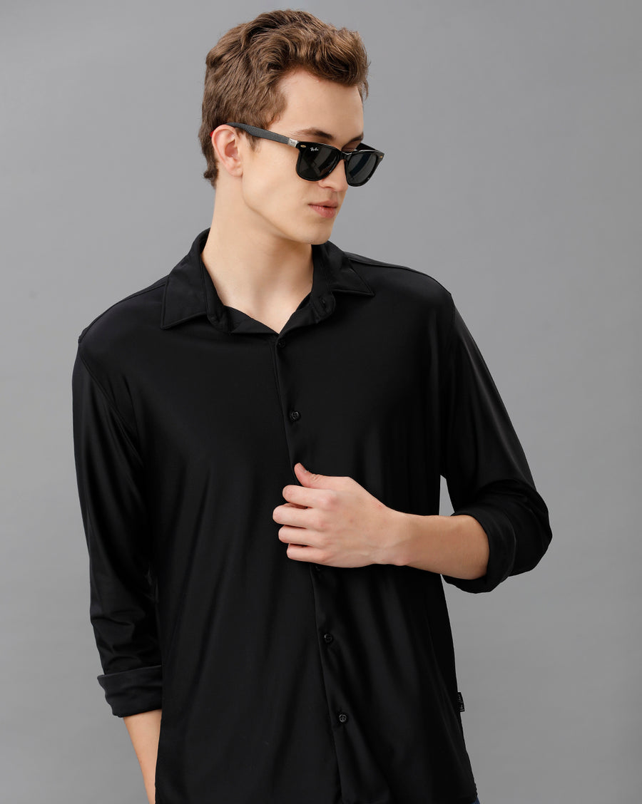 BLACK SLIM FIT KNIT SHIRT