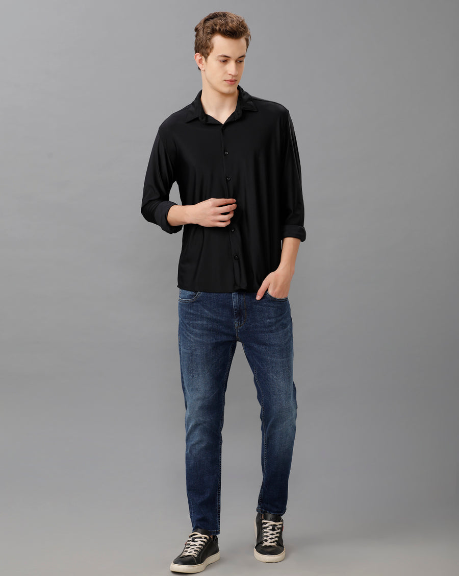 BLACK SLIM FIT KNIT SHIRT