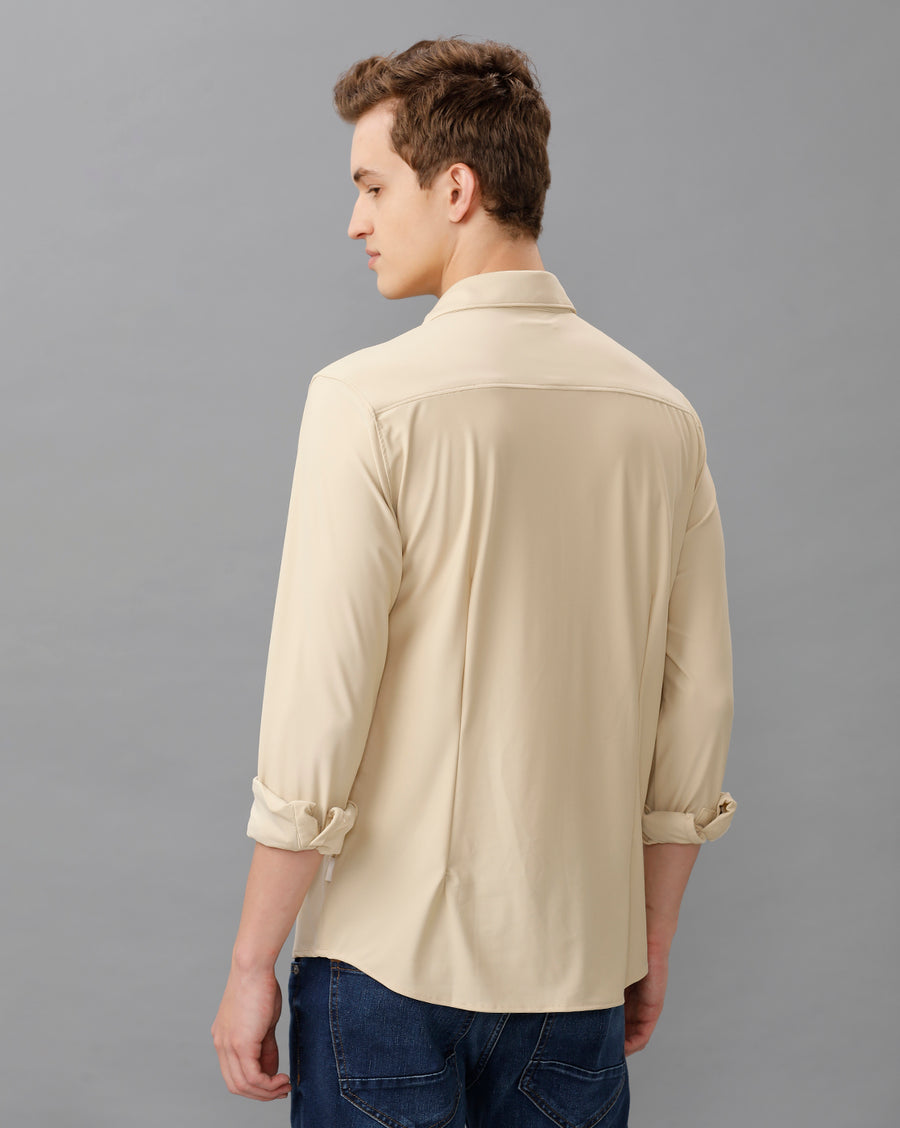 BEIGE FULL SLEEVE KNIT SHIRT