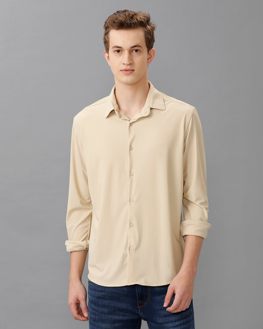 BEIGE FULL SLEEVE KNIT SHIRT