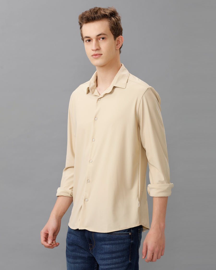 BEIGE FULL SLEEVE KNIT SHIRT