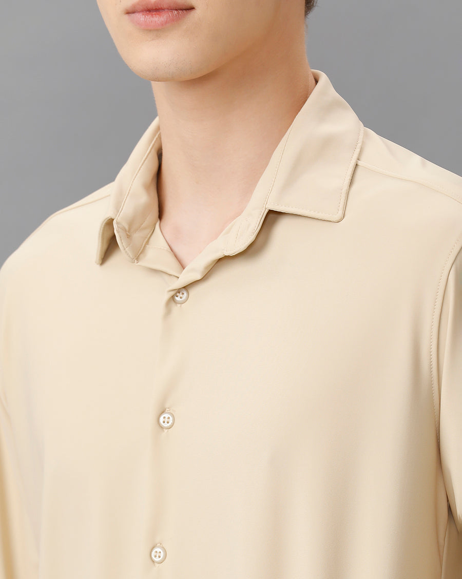 BEIGE FULL SLEEVE KNIT SHIRT