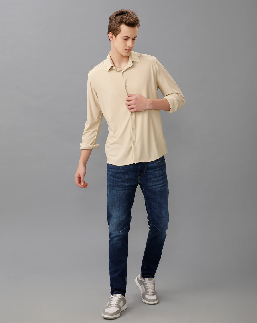 BEIGE FULL SLEEVE KNIT SHIRT