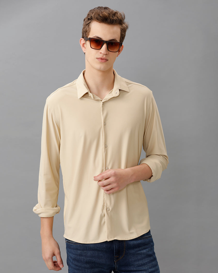 BEIGE FULL SLEEVE KNIT SHIRT