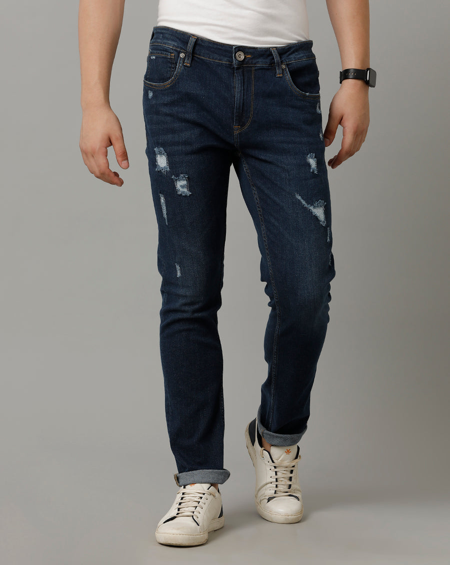 Voi Mens Mid Indigo Track Skinny Cotton Poly Jeans