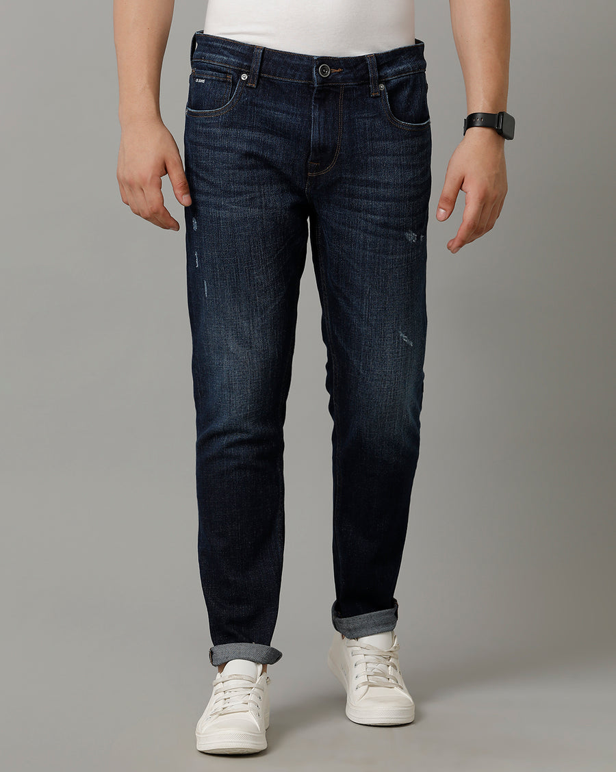 Voi Mens Indigo Track Skinny Cotton Poly Jeans