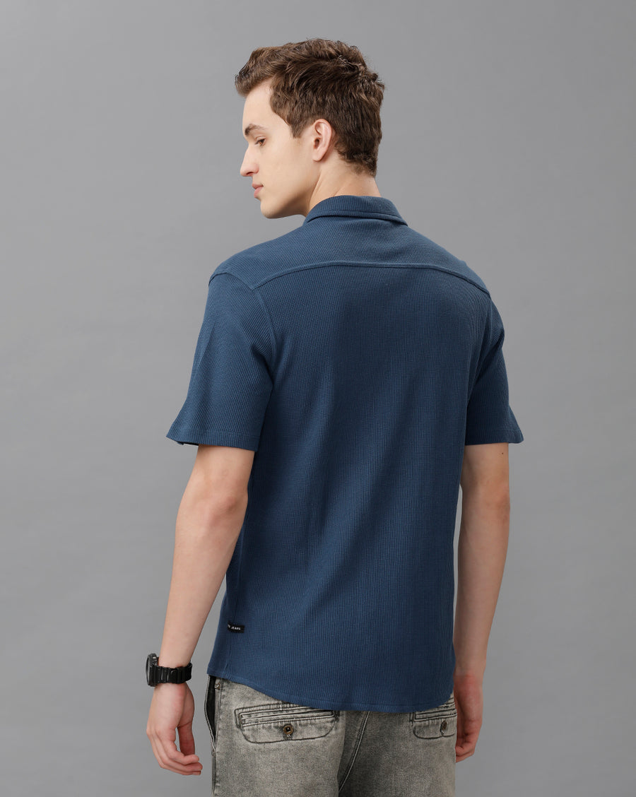 Dark Denim Slim Fit Knit Shirt