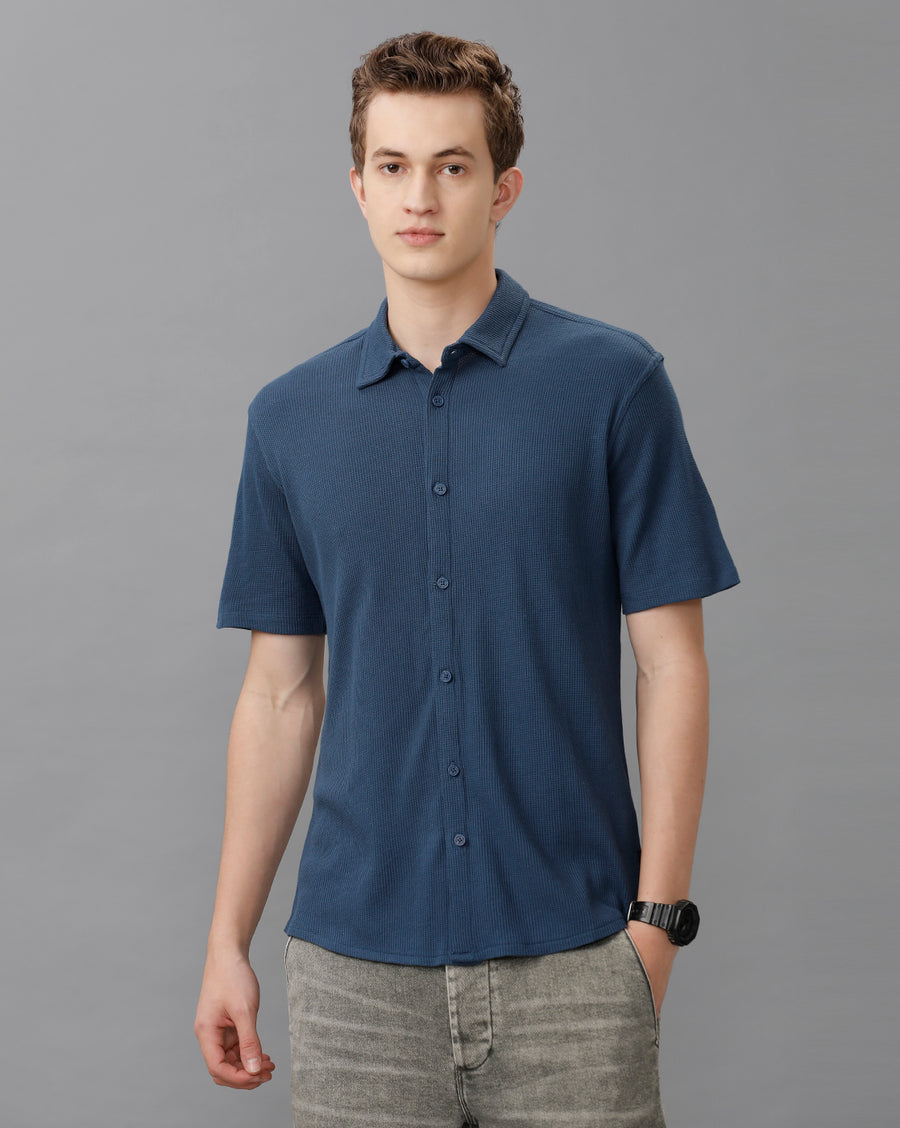 Dark Denim Slim Fit Knit Shirt