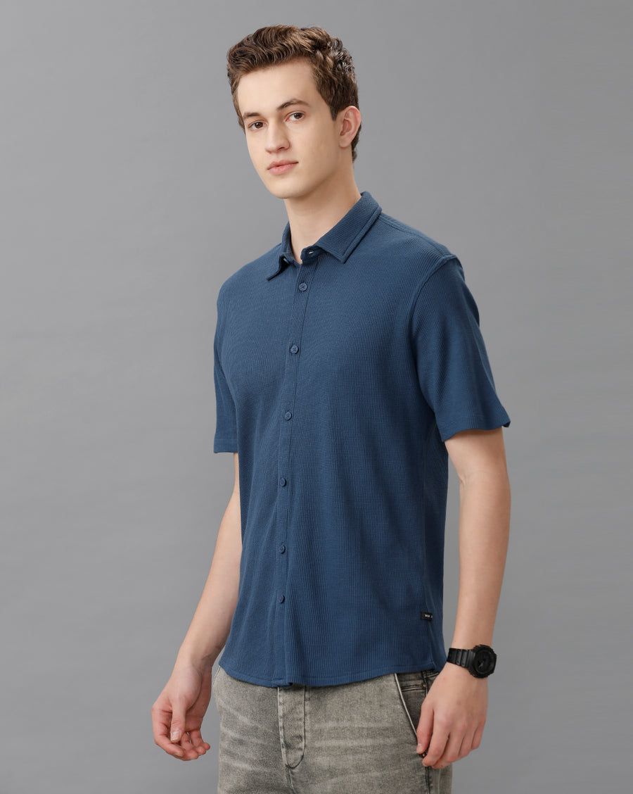 Dark Denim Slim Fit Knit Shirt