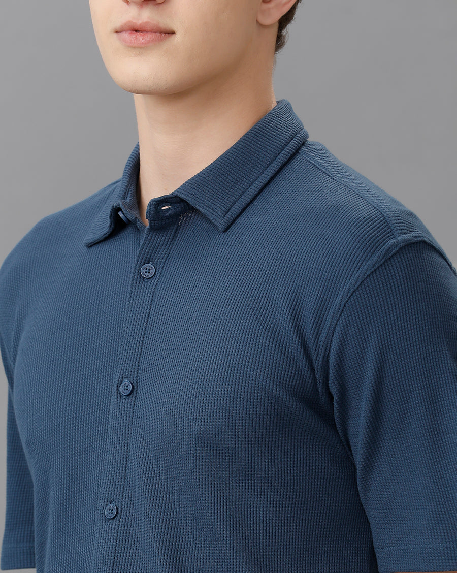 Dark Denim Slim Fit Knit Shirt