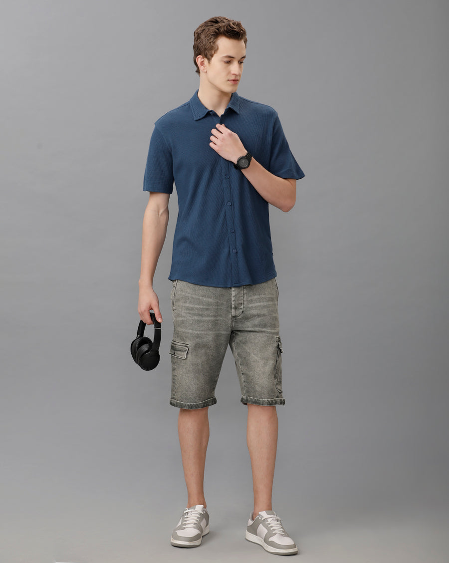 Dark Denim Slim Fit Knit Shirt