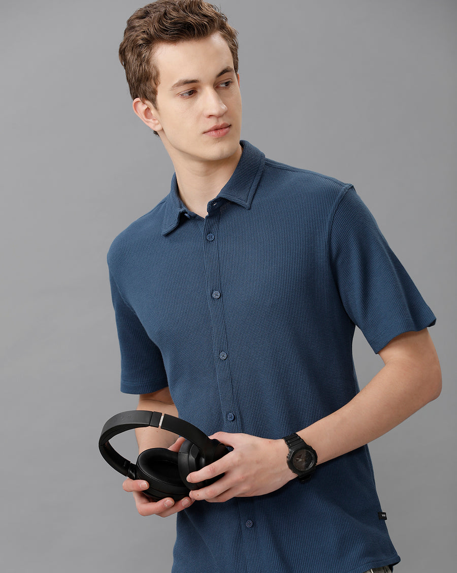 Dark Denim Slim Fit Knit Shirt