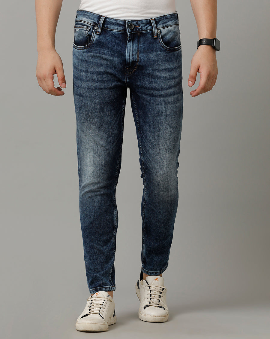 Voi Mens Lt. Indigo Track Cropped Skinny Cotton Poly Jeans