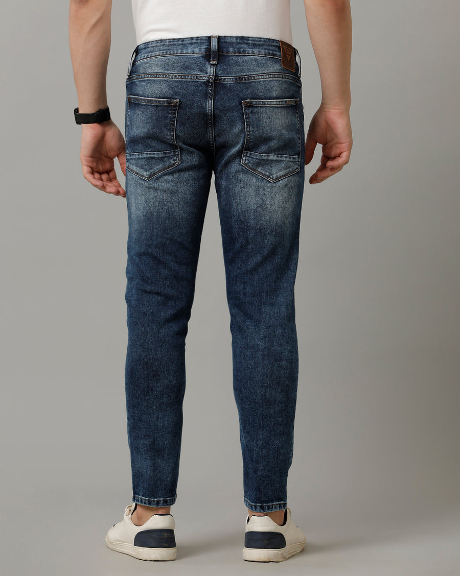 Voi Mens Lt. Indigo Track Cropped Skinny Cotton Poly Jeans