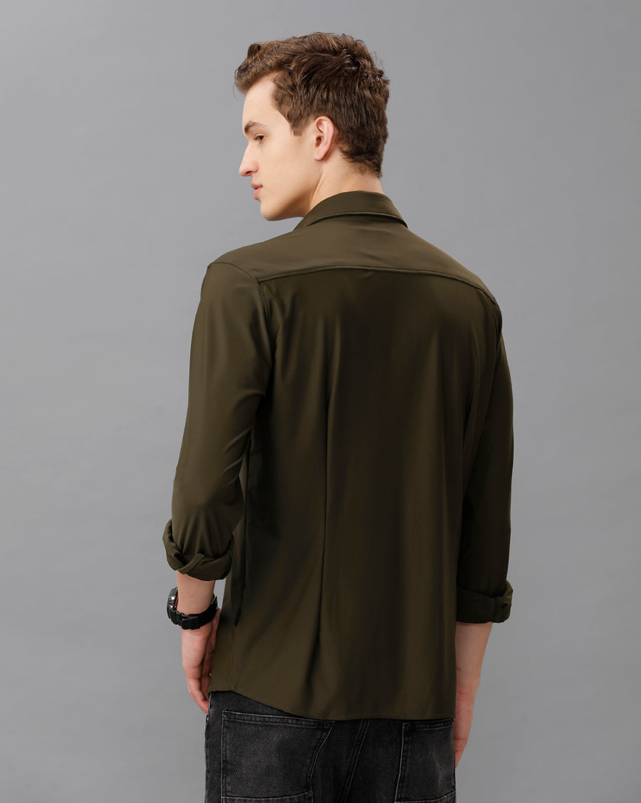 DARK GREEN SLIM FIT KNIT SHIRT