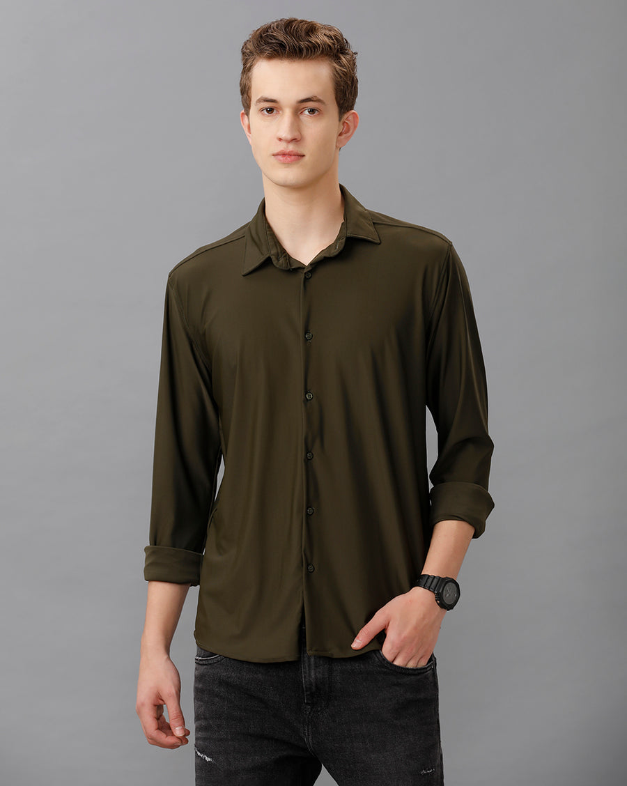 DARK GREEN SLIM FIT KNIT SHIRT