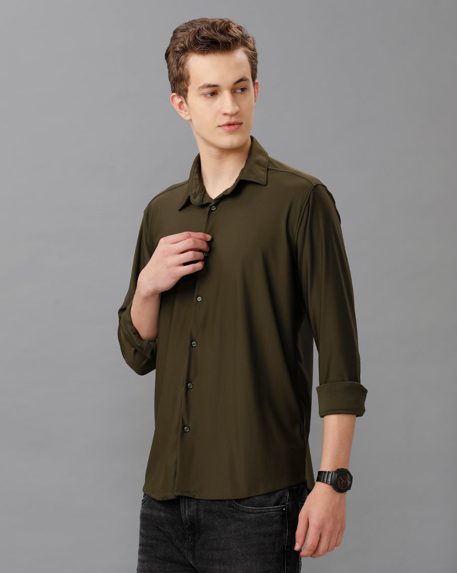 DARK GREEN SLIM FIT KNIT SHIRT