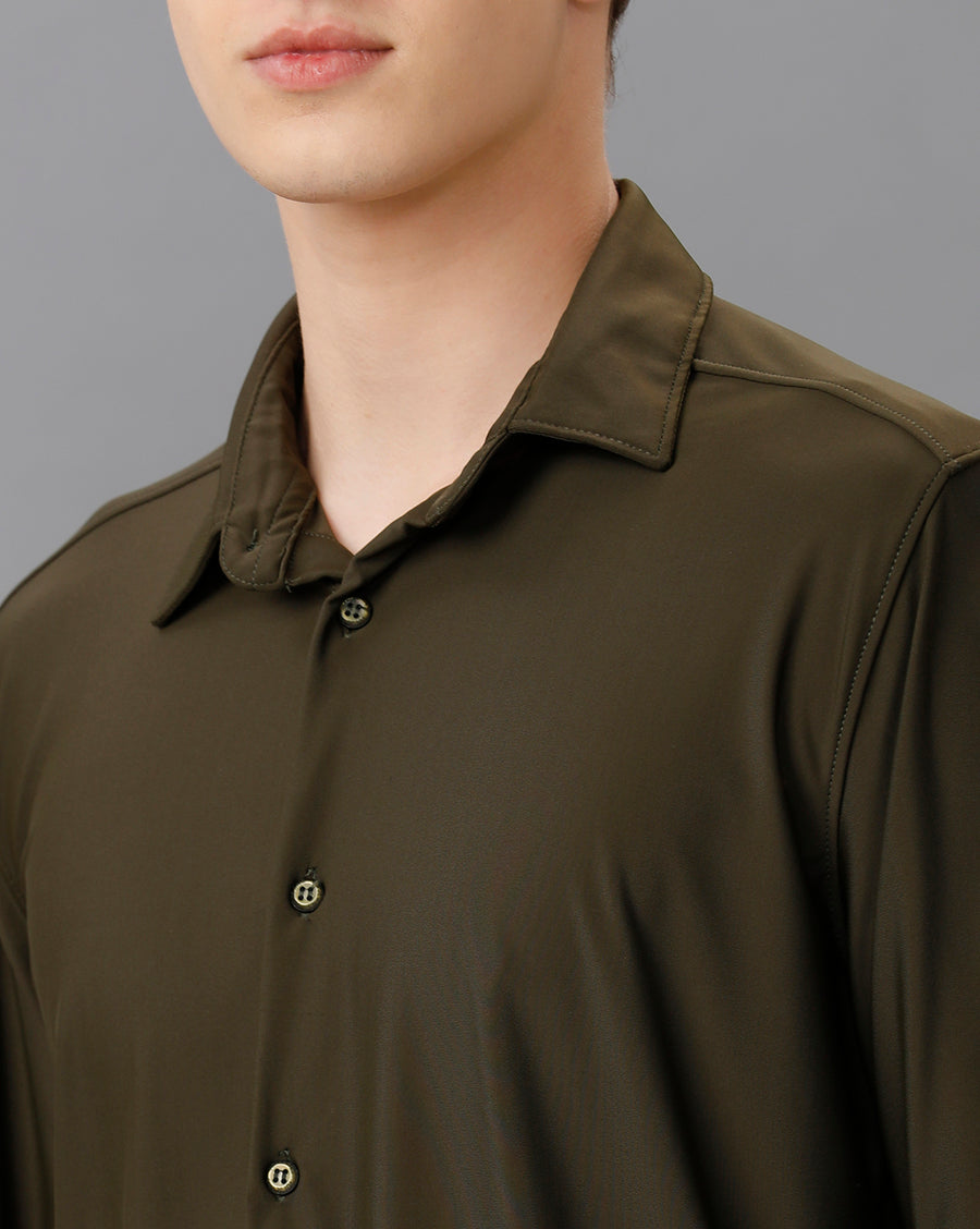 DARK GREEN SLIM FIT KNIT SHIRT