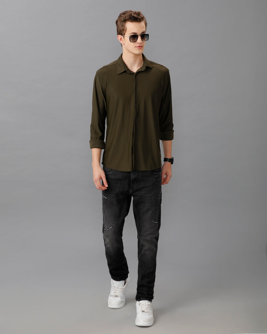 DARK GREEN SLIM FIT KNIT SHIRT