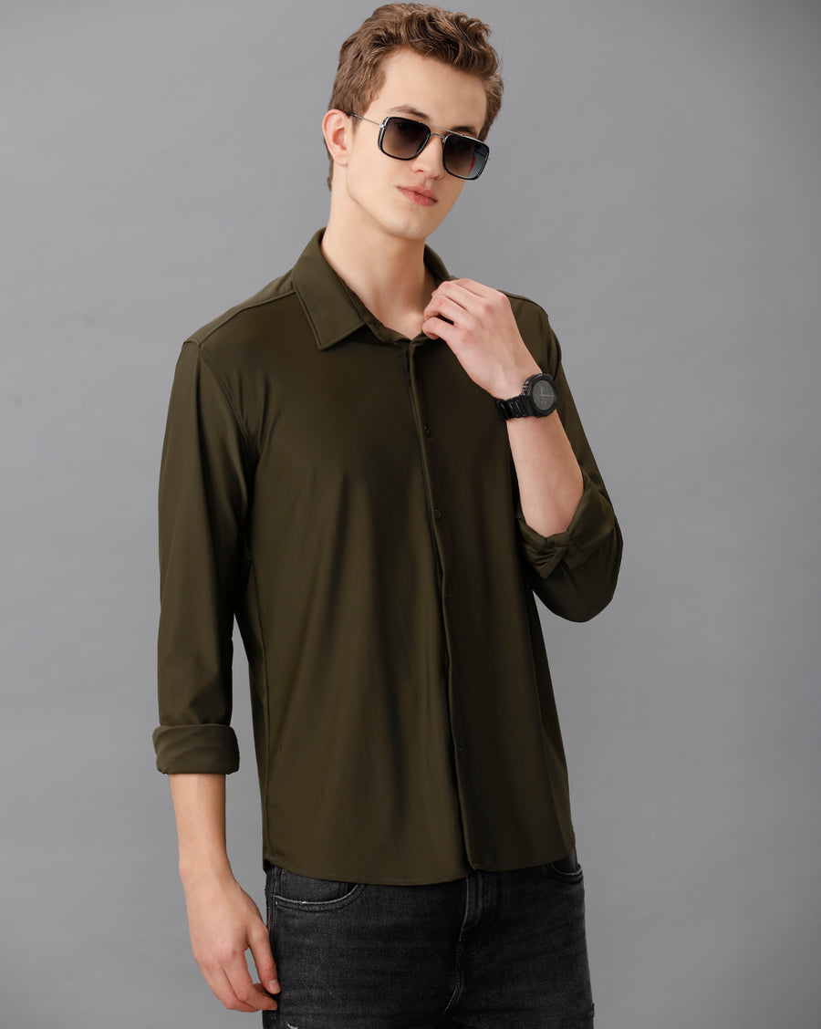 DARK GREEN SLIM FIT KNIT SHIRT