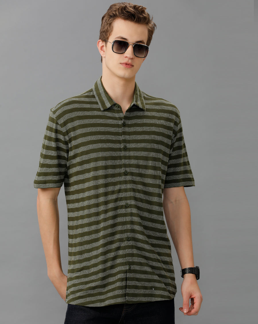 OLIVE REGULAR FIT KNIT SHIRT