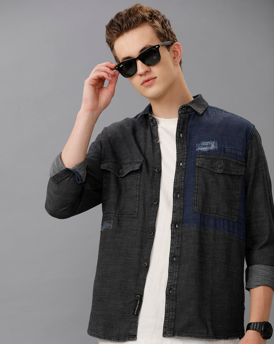 BLACK REGULAR FIT SHIRT