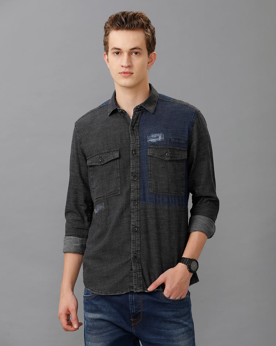 BLACK REGULAR FIT SHIRT