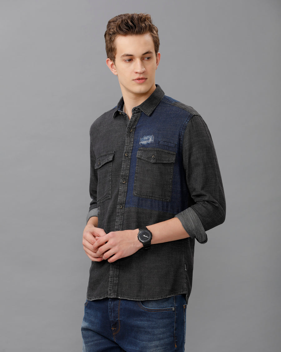 BLACK REGULAR FIT SHIRT