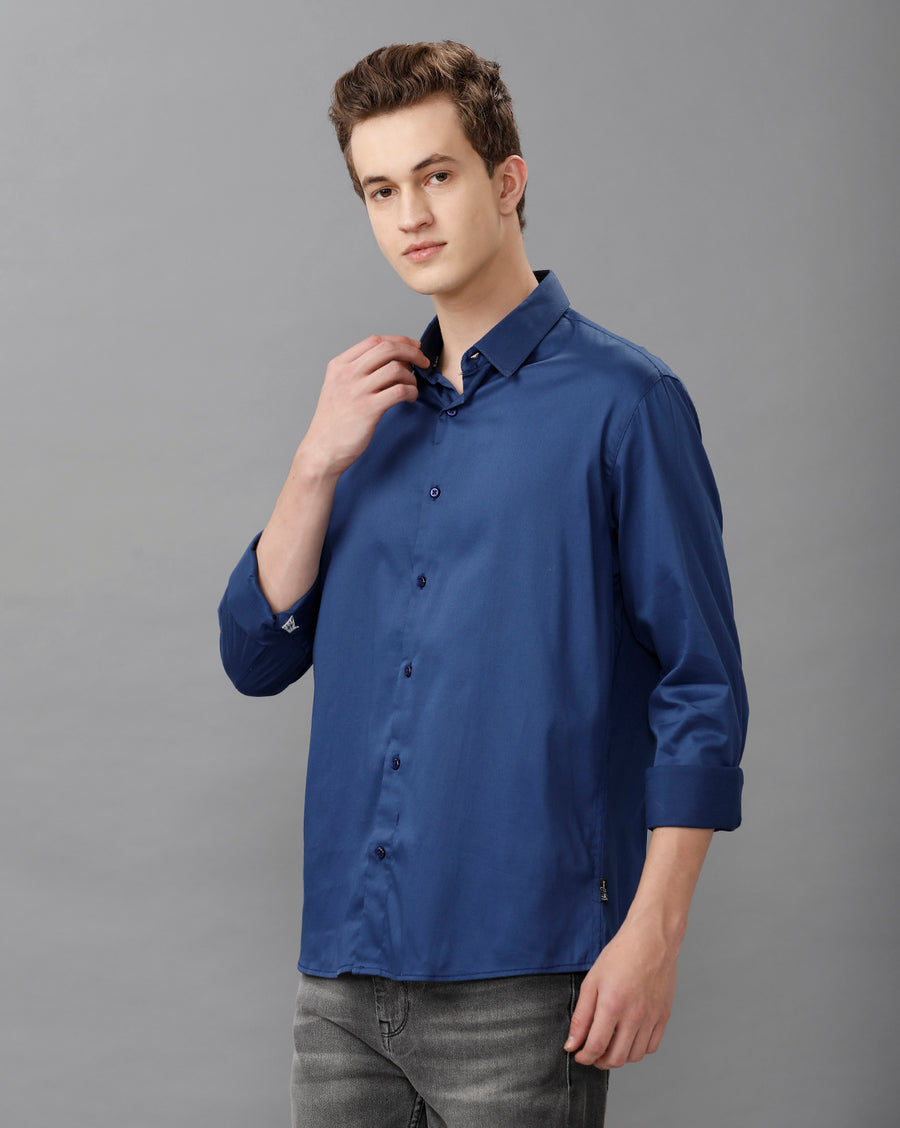 Royal Blue solid Regular Fit Shirt