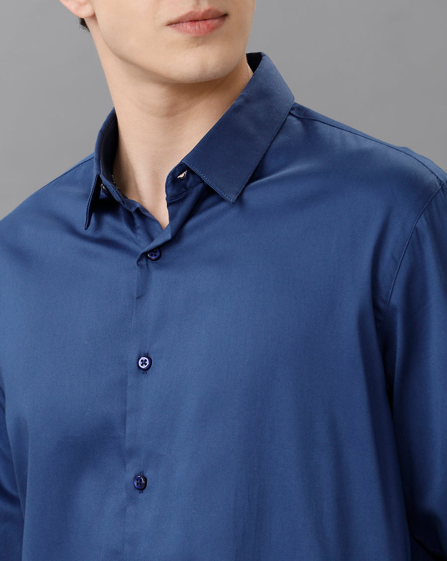 Royal Blue solid Regular Fit Shirt