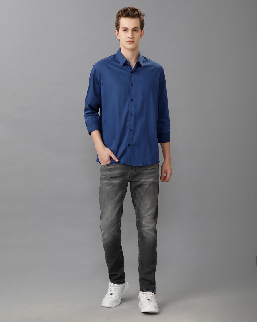 Royal Blue solid Regular Fit Shirt